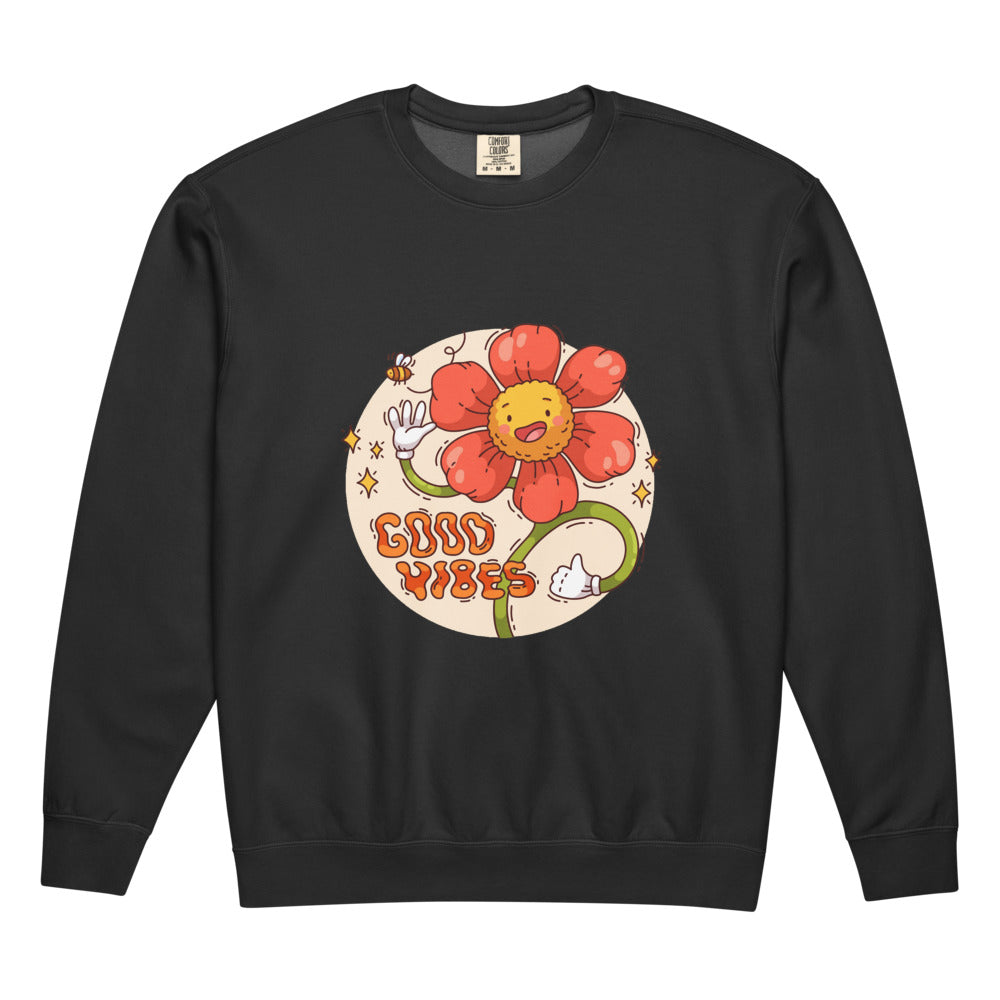 Good vides | Unisex Garment-Dyed Lightweight Fleece Crewneck Sweatshirt I Comfort Colors 1466