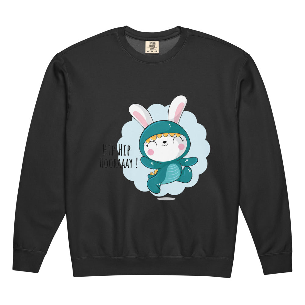 Green rabbit - HIP HIP HOORAAAY | Unisex Garment-Dyed Lightweight Fleece Crewneck Sweatshirt I Comfort Colors 1466