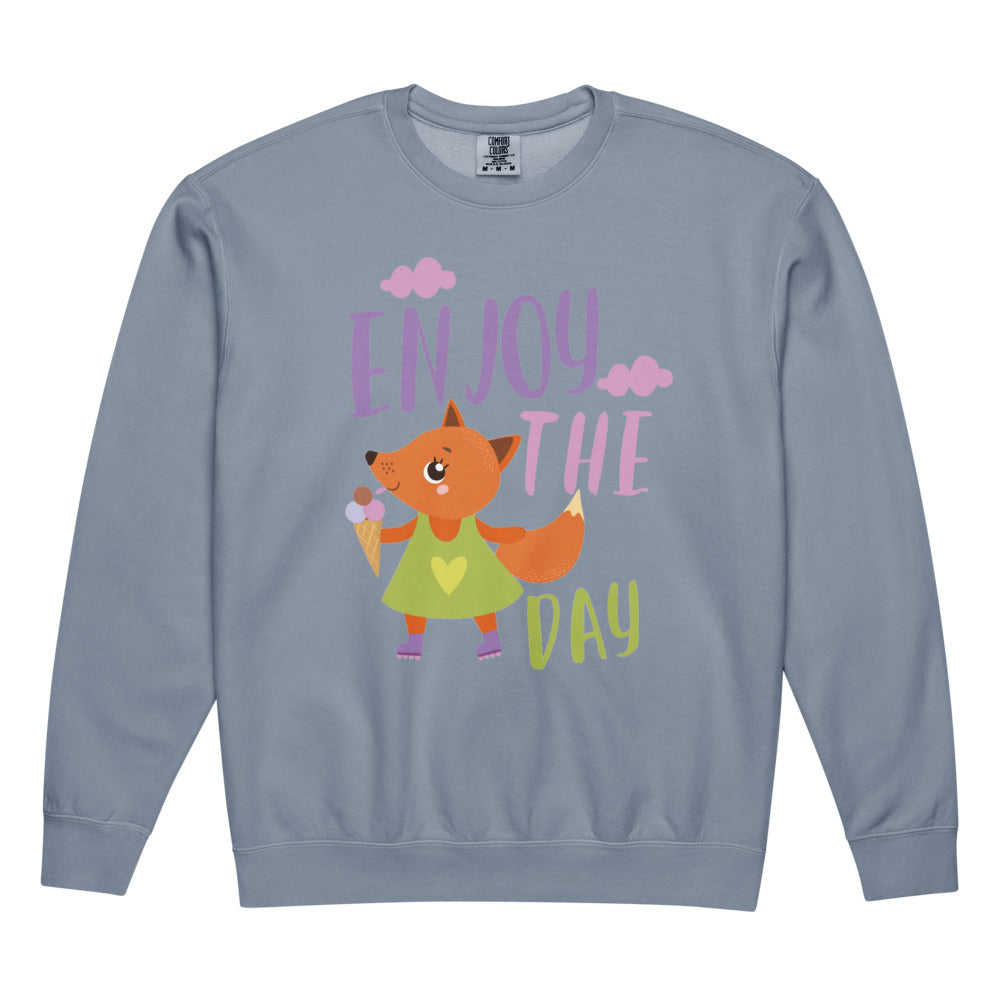 Orange fox - Ẹnoy the day | Unisex Garment-Dyed Lightweight Fleece Crewneck Sweatshirt I Comfort Colors 1466