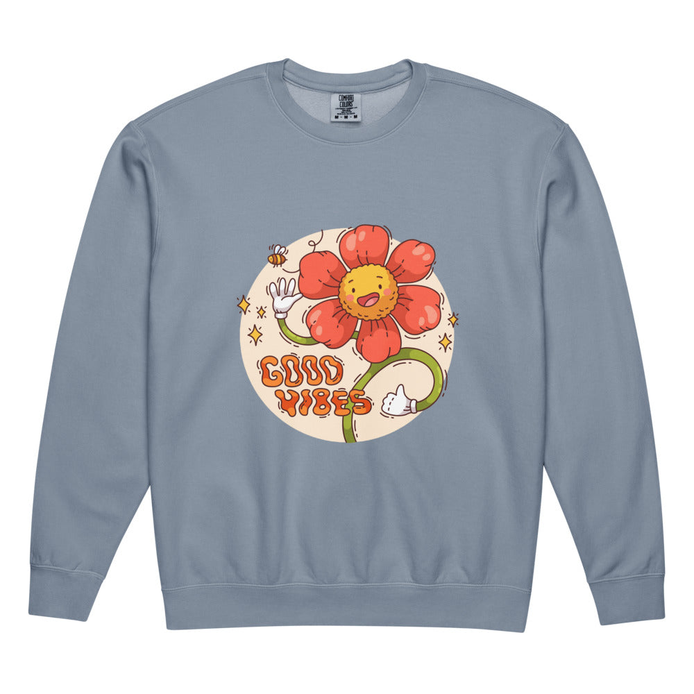 Good vides | Unisex Garment-Dyed Lightweight Fleece Crewneck Sweatshirt I Comfort Colors 1466
