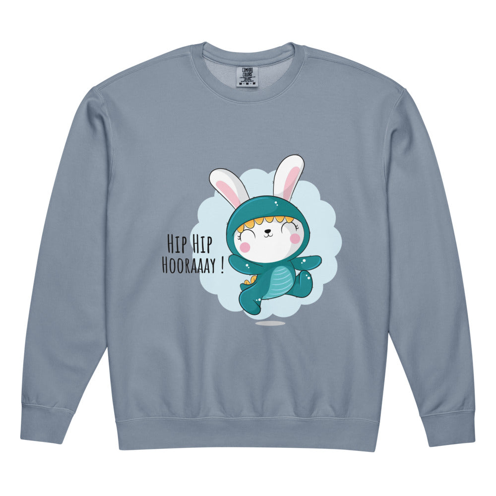 Green rabbit - HIP HIP HOORAAAY | Unisex Garment-Dyed Lightweight Fleece Crewneck Sweatshirt I Comfort Colors 1466