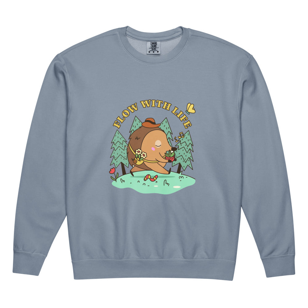Flow with life | Unisex Garment-Dyed Lightweight Fleece Crewneck Sweatshirt I Comfort Colors 1466