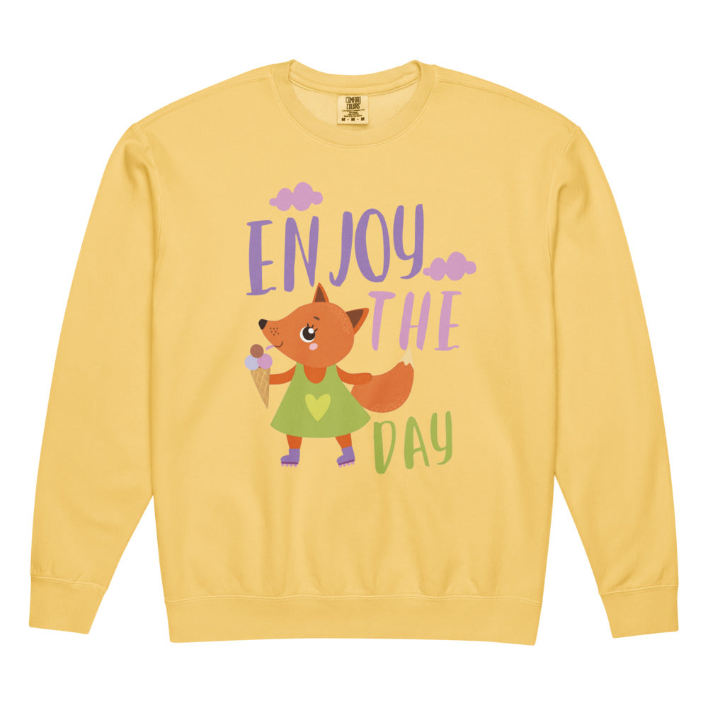 Orange fox - Ẹnoy the day | Unisex Garment-Dyed Lightweight Fleece Crewneck Sweatshirt I Comfort Colors 1466