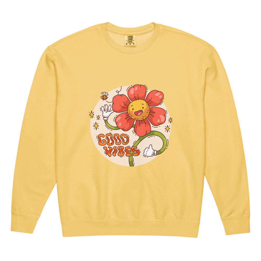 Good vides | Unisex Garment-Dyed Lightweight Fleece Crewneck Sweatshirt I Comfort Colors 1466