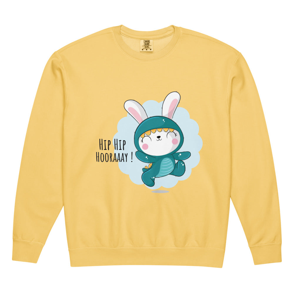 Green rabbit - HIP HIP HOORAAAY | Unisex Garment-Dyed Lightweight Fleece Crewneck Sweatshirt I Comfort Colors 1466