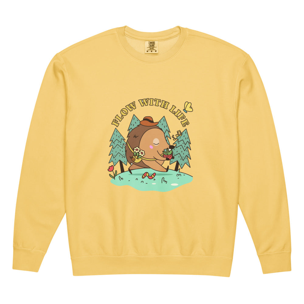 Flow with life | Unisex Garment-Dyed Lightweight Fleece Crewneck Sweatshirt I Comfort Colors 1466