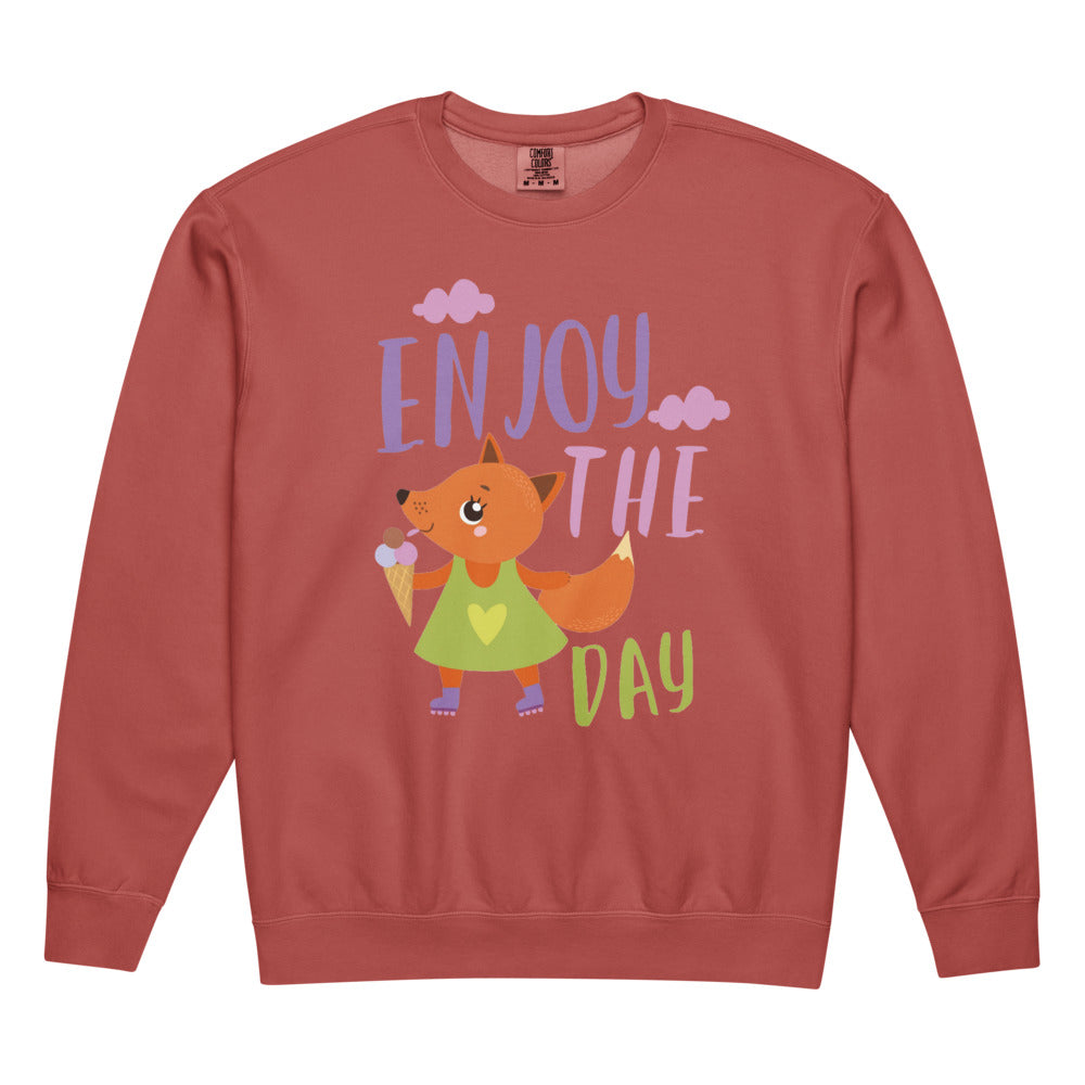 Orange fox - Ẹnoy the day | Unisex Garment-Dyed Lightweight Fleece Crewneck Sweatshirt I Comfort Colors 1466