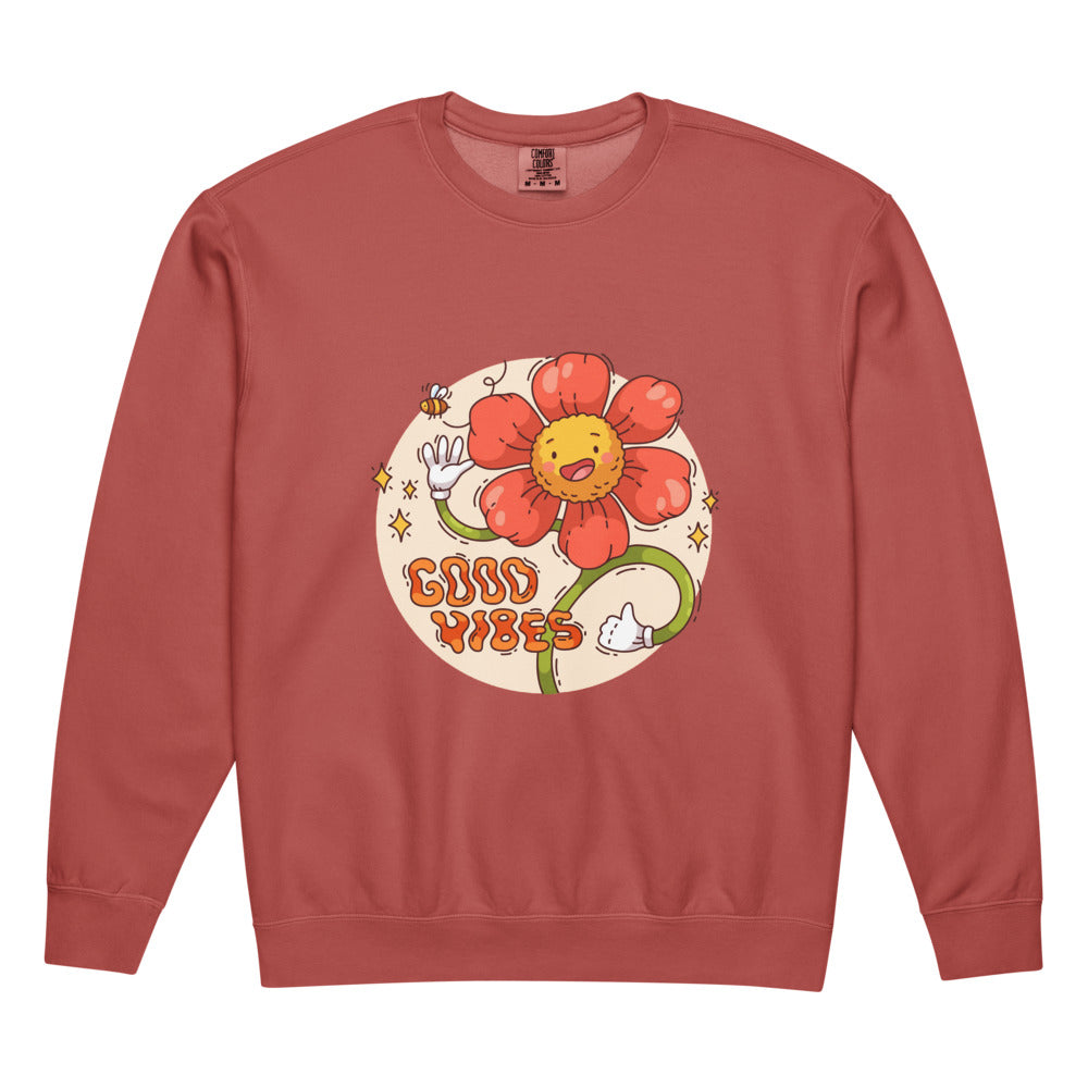 Good vides | Unisex Garment-Dyed Lightweight Fleece Crewneck Sweatshirt I Comfort Colors 1466