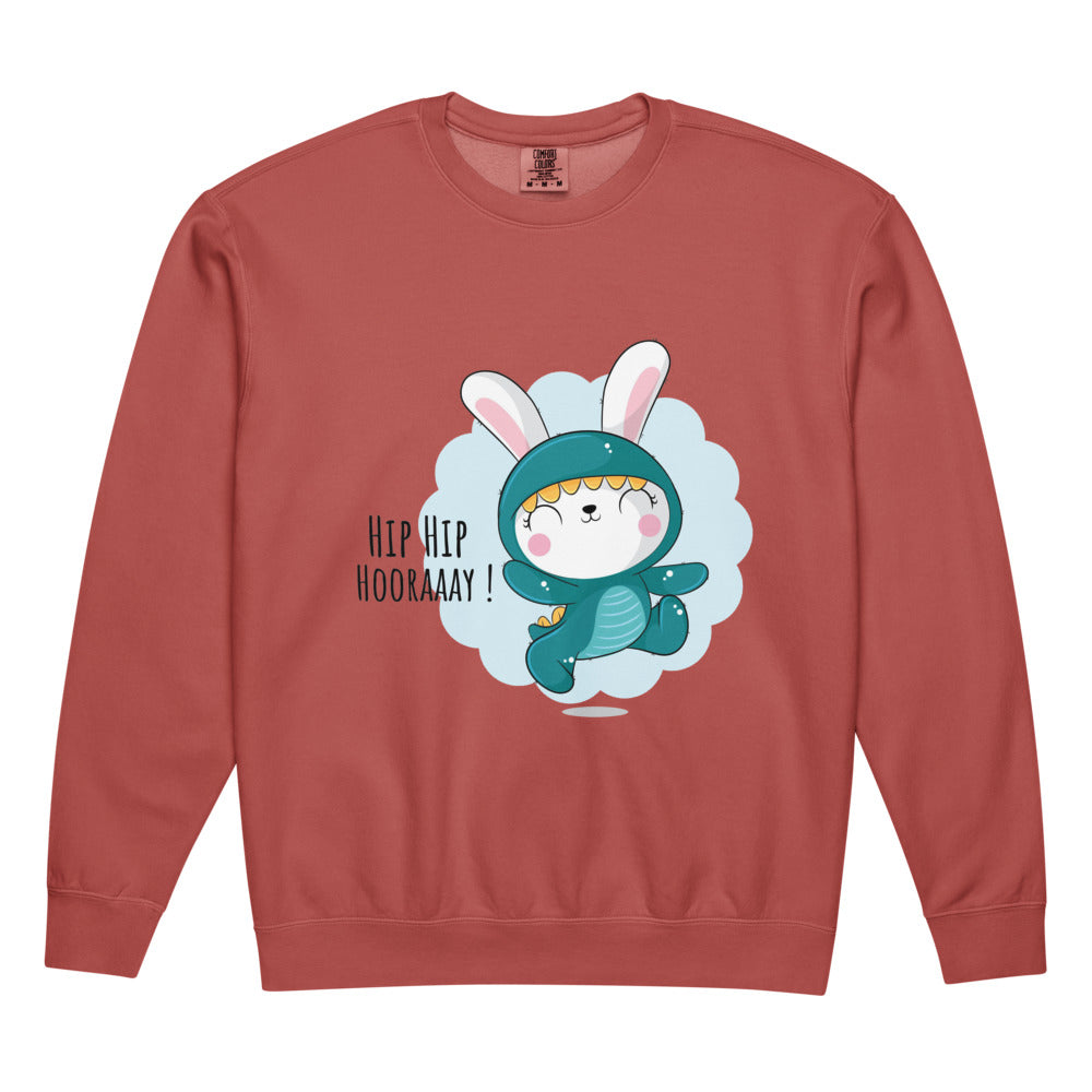 Green rabbit - HIP HIP HOORAAAY | Unisex Garment-Dyed Lightweight Fleece Crewneck Sweatshirt I Comfort Colors 1466
