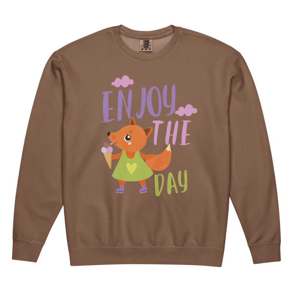 Orange fox - Ẹnoy the day | Unisex Garment-Dyed Lightweight Fleece Crewneck Sweatshirt I Comfort Colors 1466