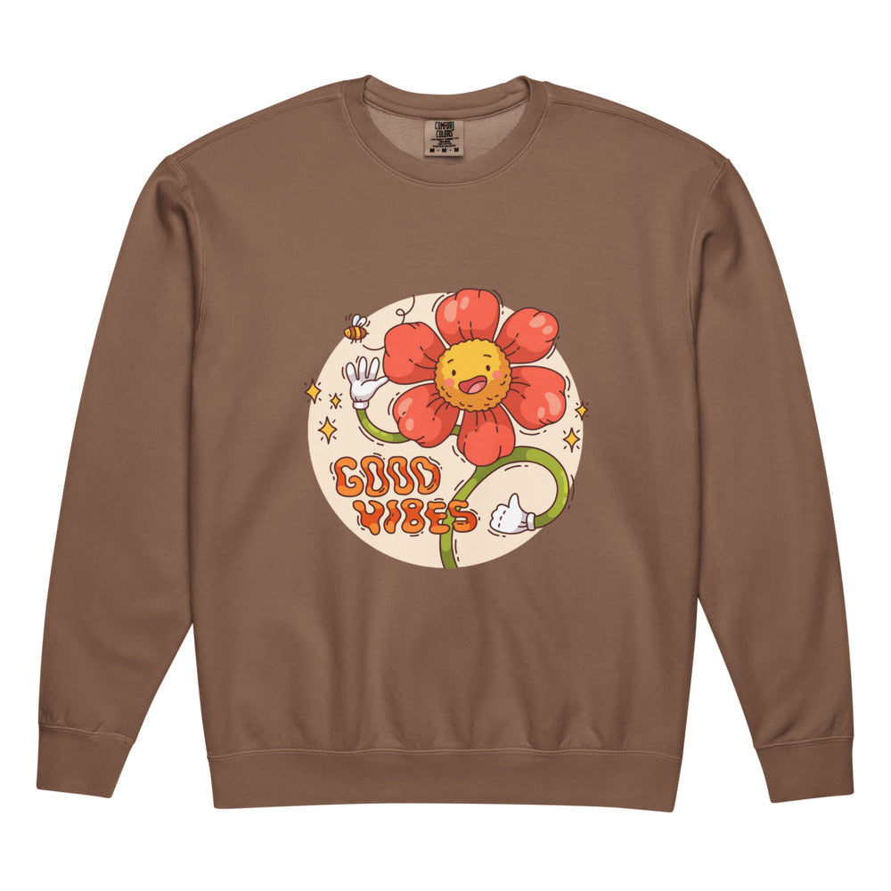 Good vides | Unisex Garment-Dyed Lightweight Fleece Crewneck Sweatshirt I Comfort Colors 1466