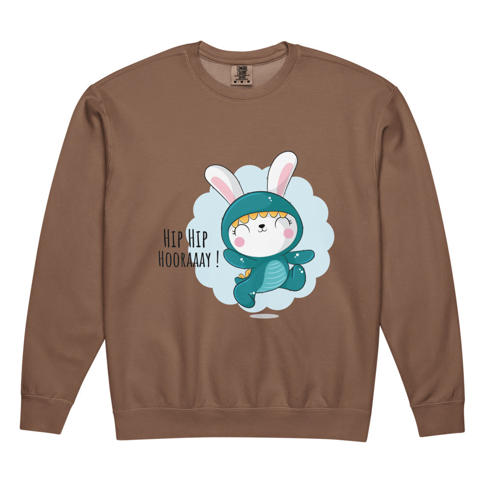 Green rabbit - HIP HIP HOORAAAY | Unisex Garment-Dyed Lightweight Fleece Crewneck Sweatshirt I Comfort Colors 1466