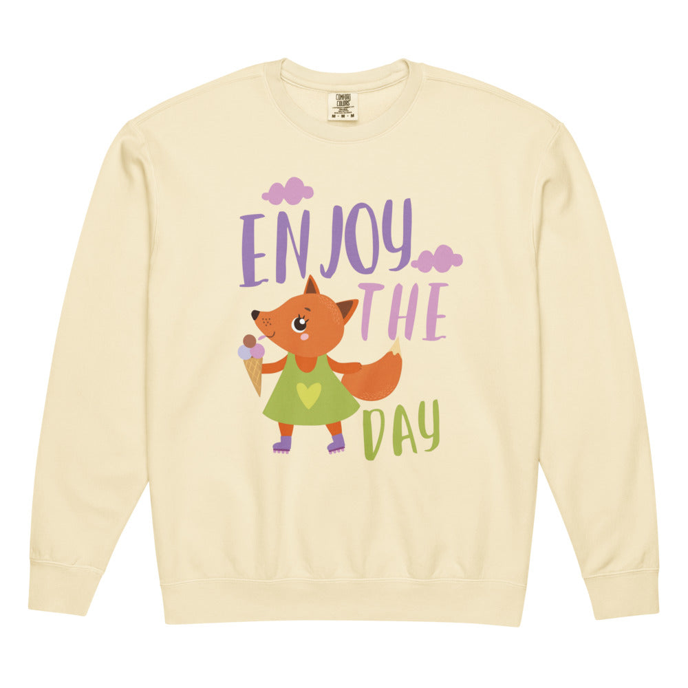 Orange fox - Ẹnoy the day | Unisex Garment-Dyed Lightweight Fleece Crewneck Sweatshirt I Comfort Colors 1466