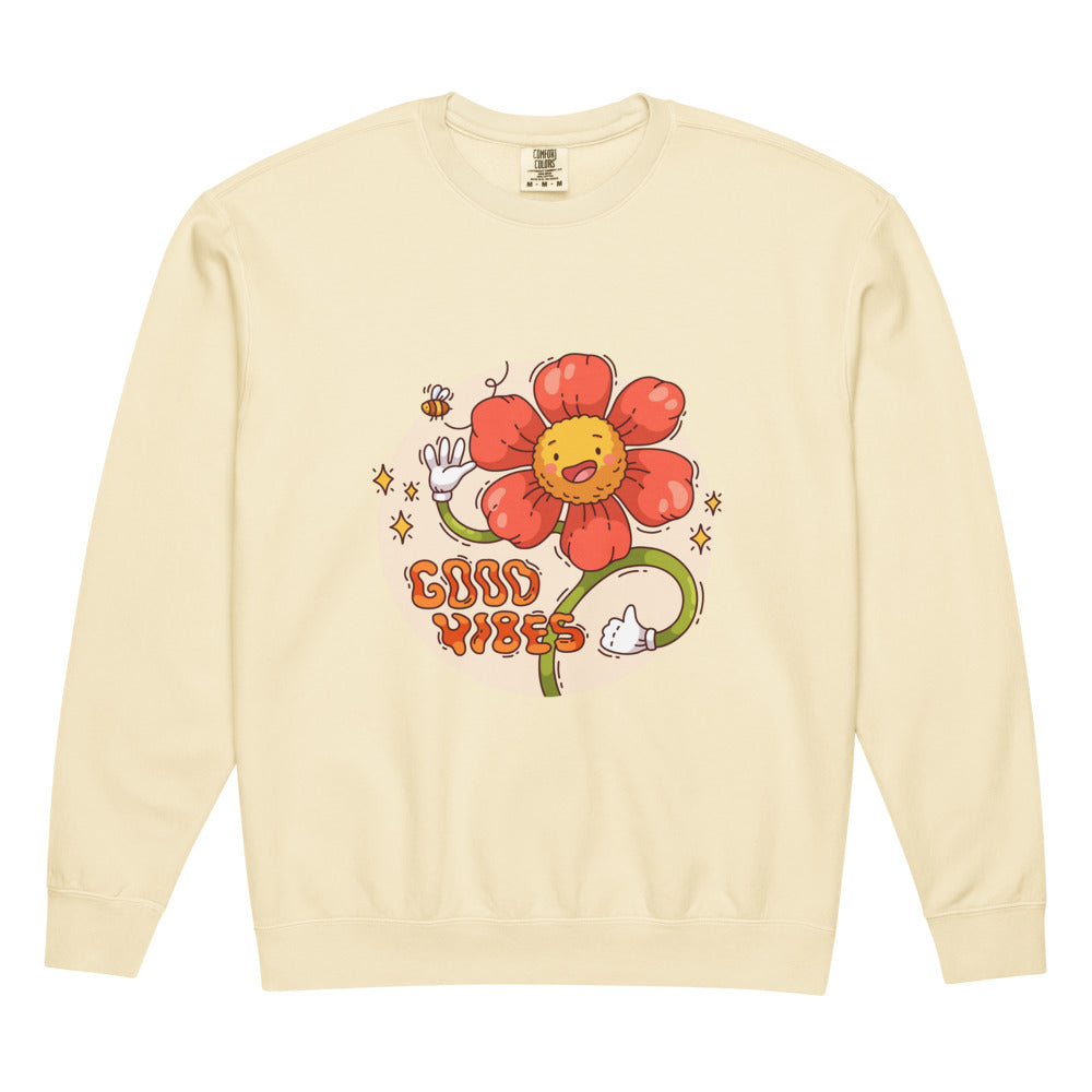 Good vides | Unisex Garment-Dyed Lightweight Fleece Crewneck Sweatshirt I Comfort Colors 1466