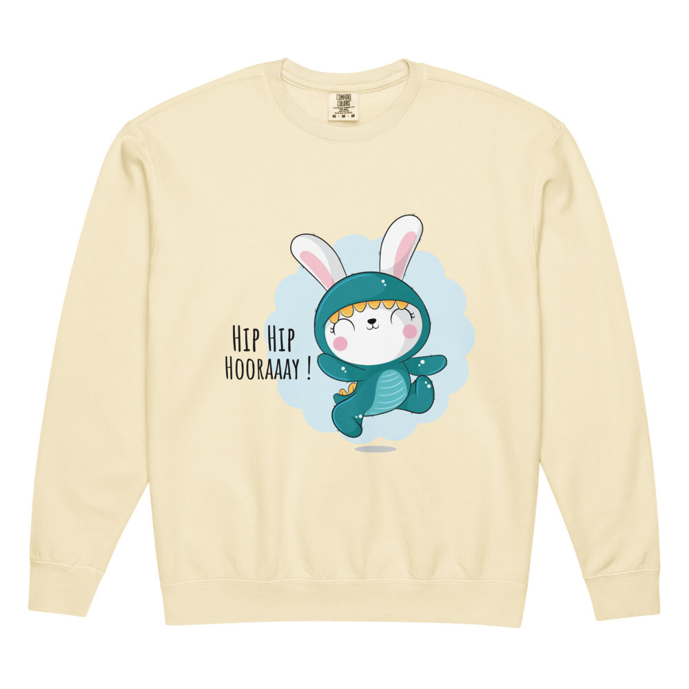 Green rabbit - HIP HIP HOORAAAY | Unisex Garment-Dyed Lightweight Fleece Crewneck Sweatshirt I Comfort Colors 1466
