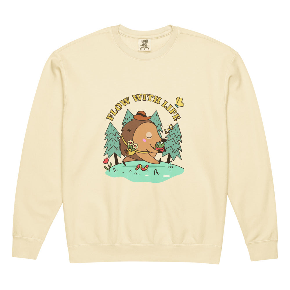Flow with life | Unisex Garment-Dyed Lightweight Fleece Crewneck Sweatshirt I Comfort Colors 1466