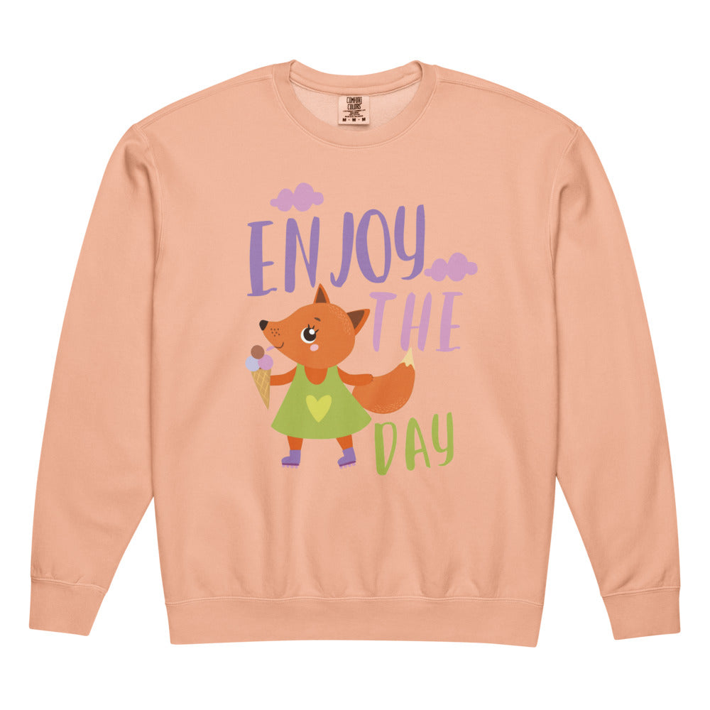 Orange fox - Ẹnoy the day | Unisex Garment-Dyed Lightweight Fleece Crewneck Sweatshirt I Comfort Colors 1466