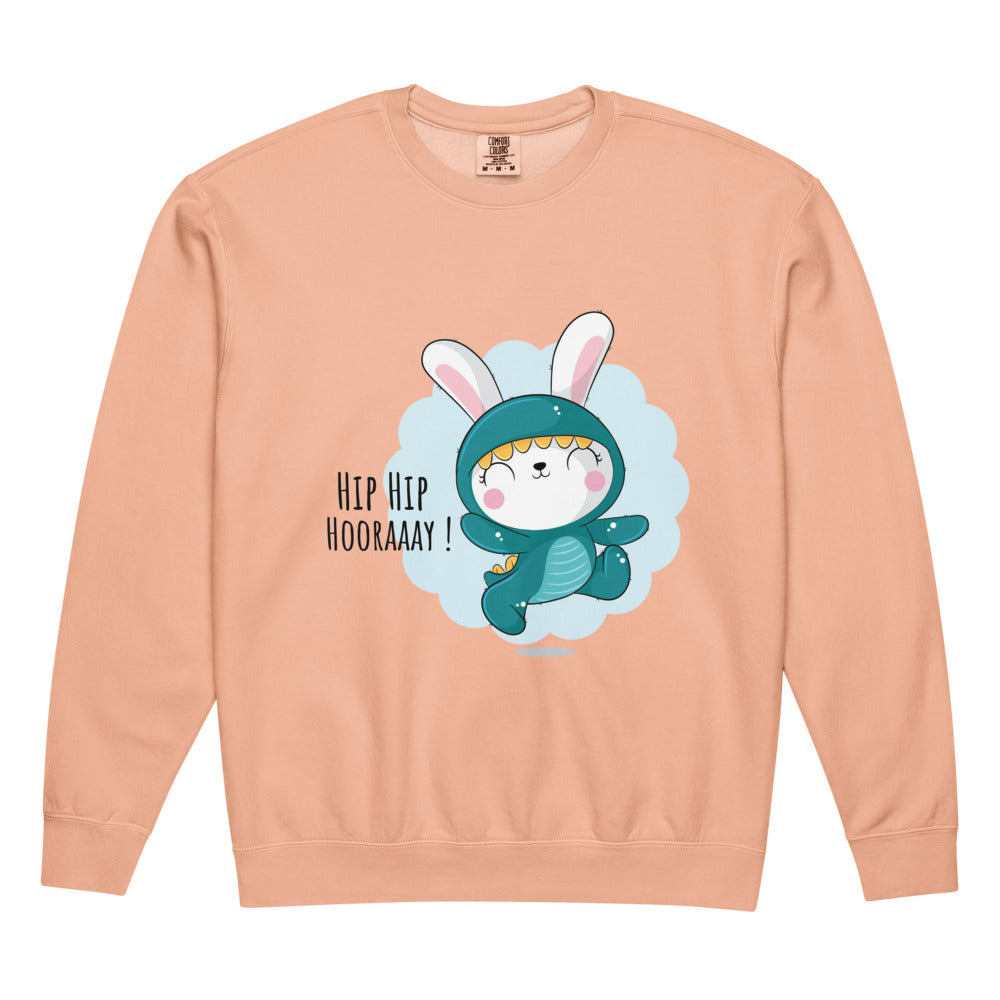 Green rabbit - HIP HIP HOORAAAY | Unisex Garment-Dyed Lightweight Fleece Crewneck Sweatshirt I Comfort Colors 1466