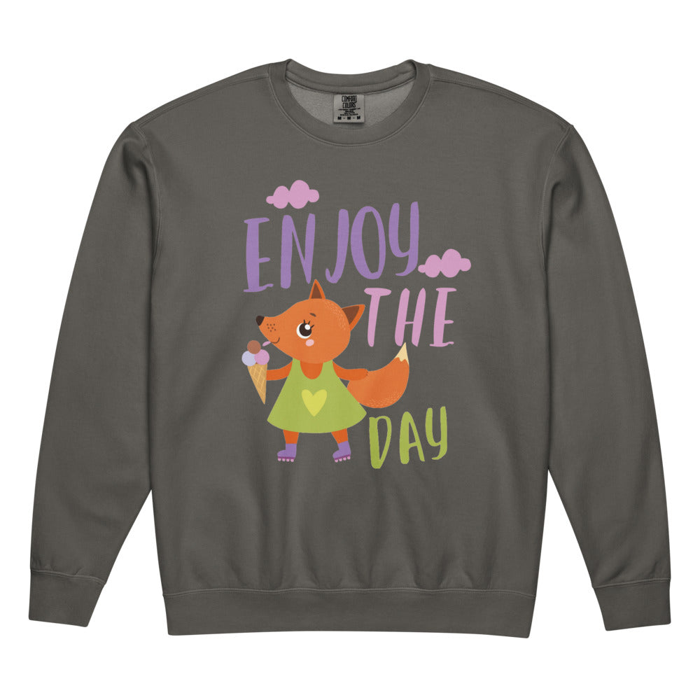 Orange fox - Ẹnoy the day | Unisex Garment-Dyed Lightweight Fleece Crewneck Sweatshirt I Comfort Colors 1466