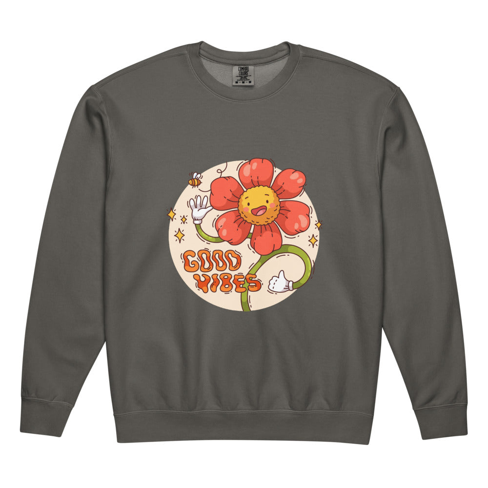 Good vides | Unisex Garment-Dyed Lightweight Fleece Crewneck Sweatshirt I Comfort Colors 1466