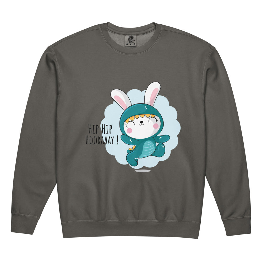 Green rabbit - HIP HIP HOORAAAY | Unisex Garment-Dyed Lightweight Fleece Crewneck Sweatshirt I Comfort Colors 1466