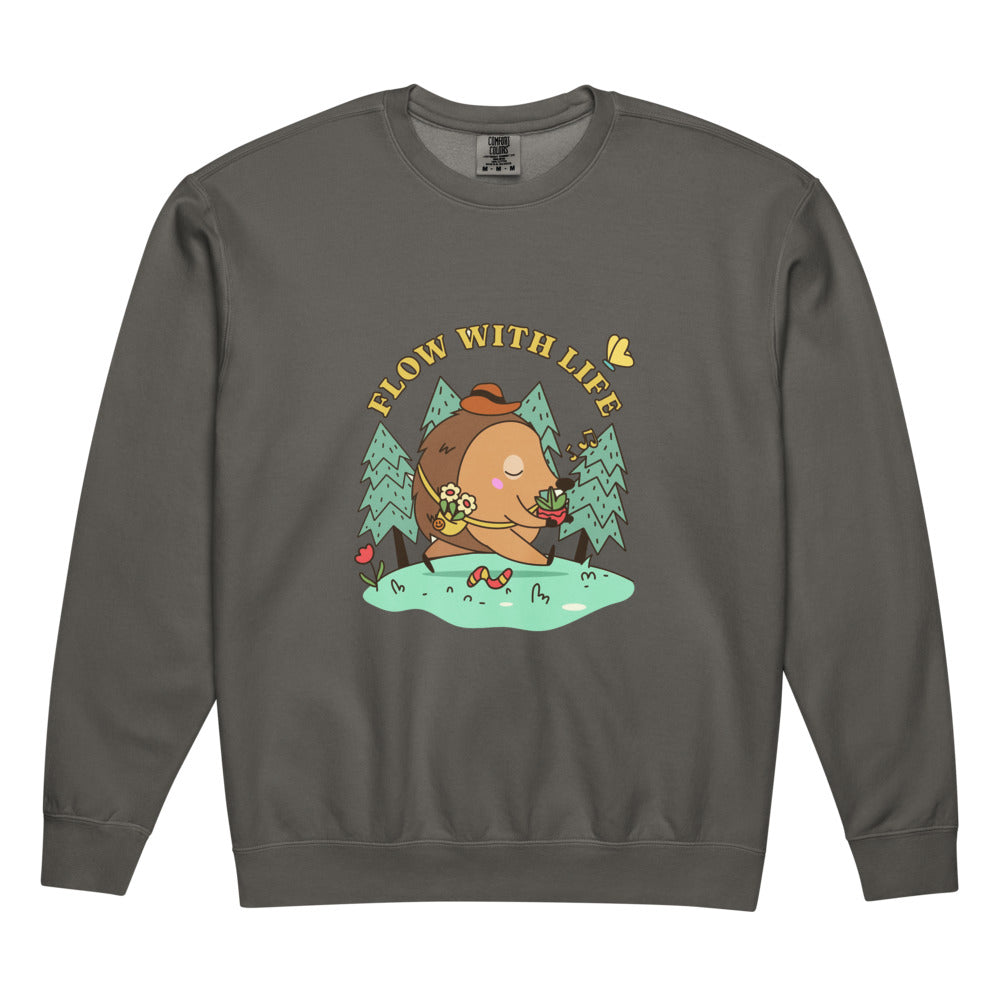 Flow with life | Unisex Garment-Dyed Lightweight Fleece Crewneck Sweatshirt I Comfort Colors 1466