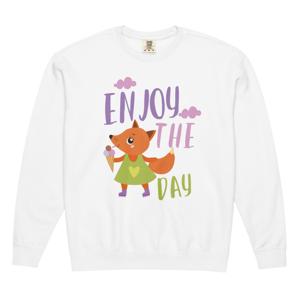 Orange fox - Ẹnoy the day | Unisex Garment-Dyed Lightweight Fleece Crewneck Sweatshirt I Comfort Colors 1466