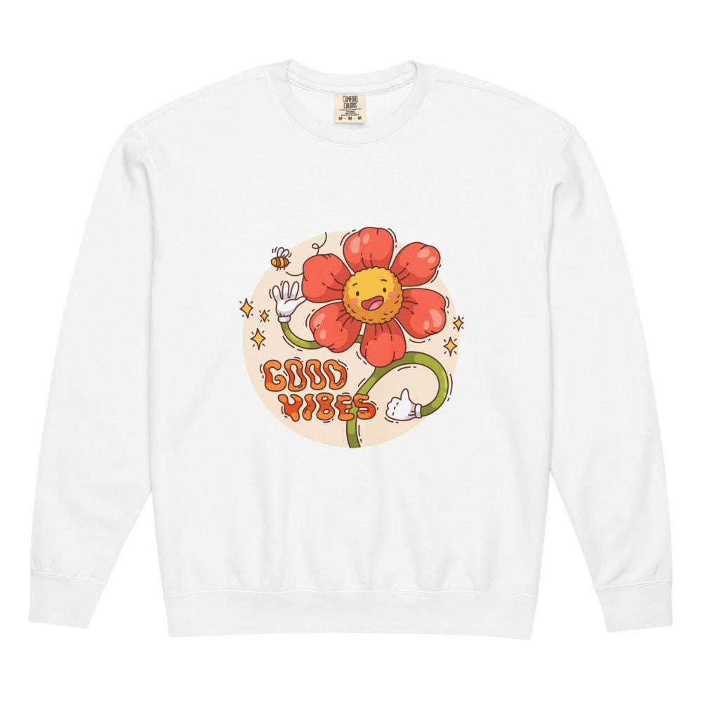 Good vides | Unisex Garment-Dyed Lightweight Fleece Crewneck Sweatshirt I Comfort Colors 1466