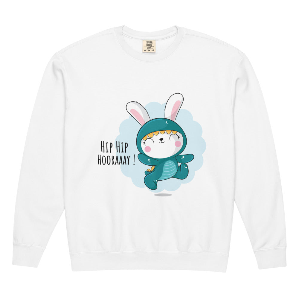Green rabbit - HIP HIP HOORAAAY | Unisex Garment-Dyed Lightweight Fleece Crewneck Sweatshirt I Comfort Colors 1466