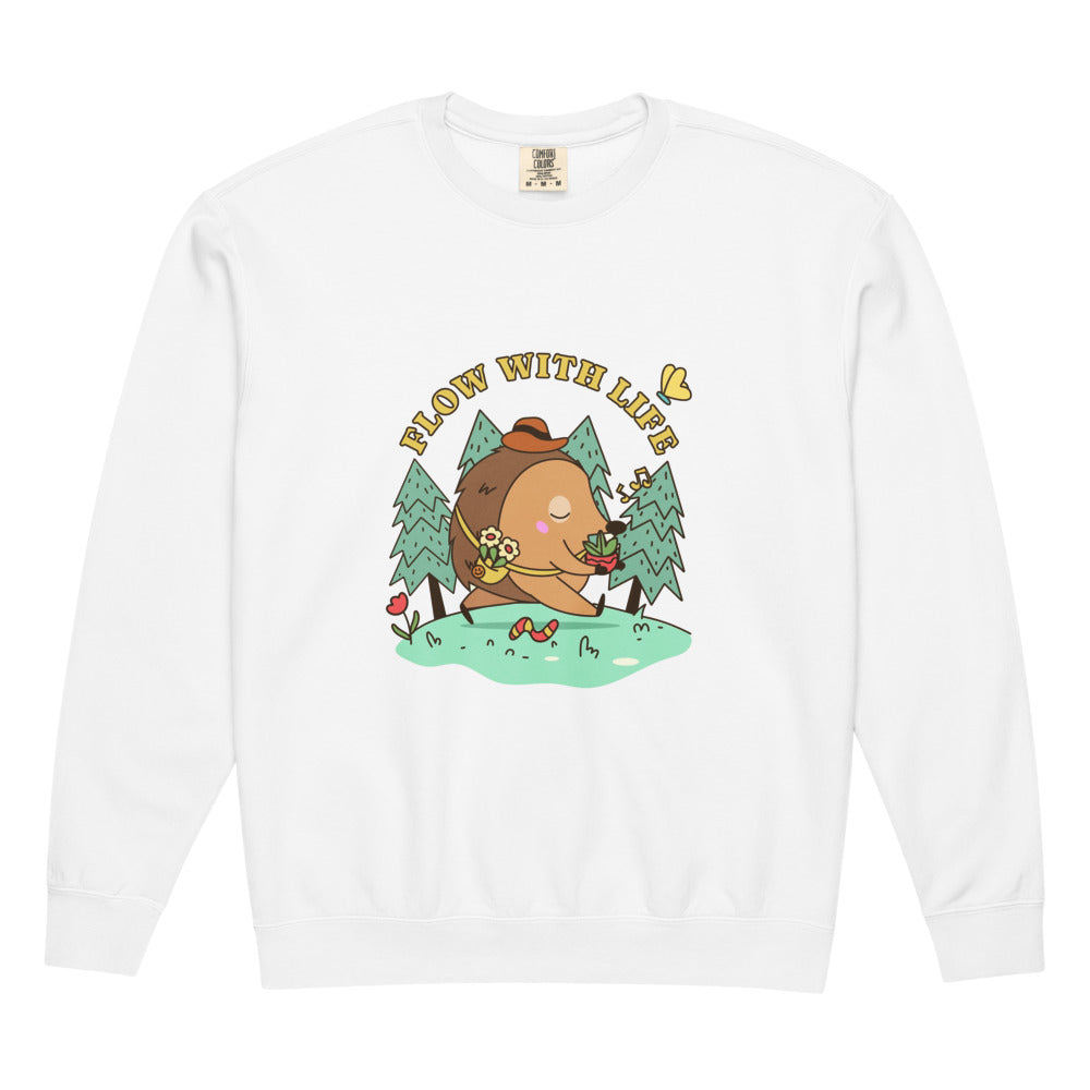 Flow with life | Unisex Garment-Dyed Lightweight Fleece Crewneck Sweatshirt I Comfort Colors 1466