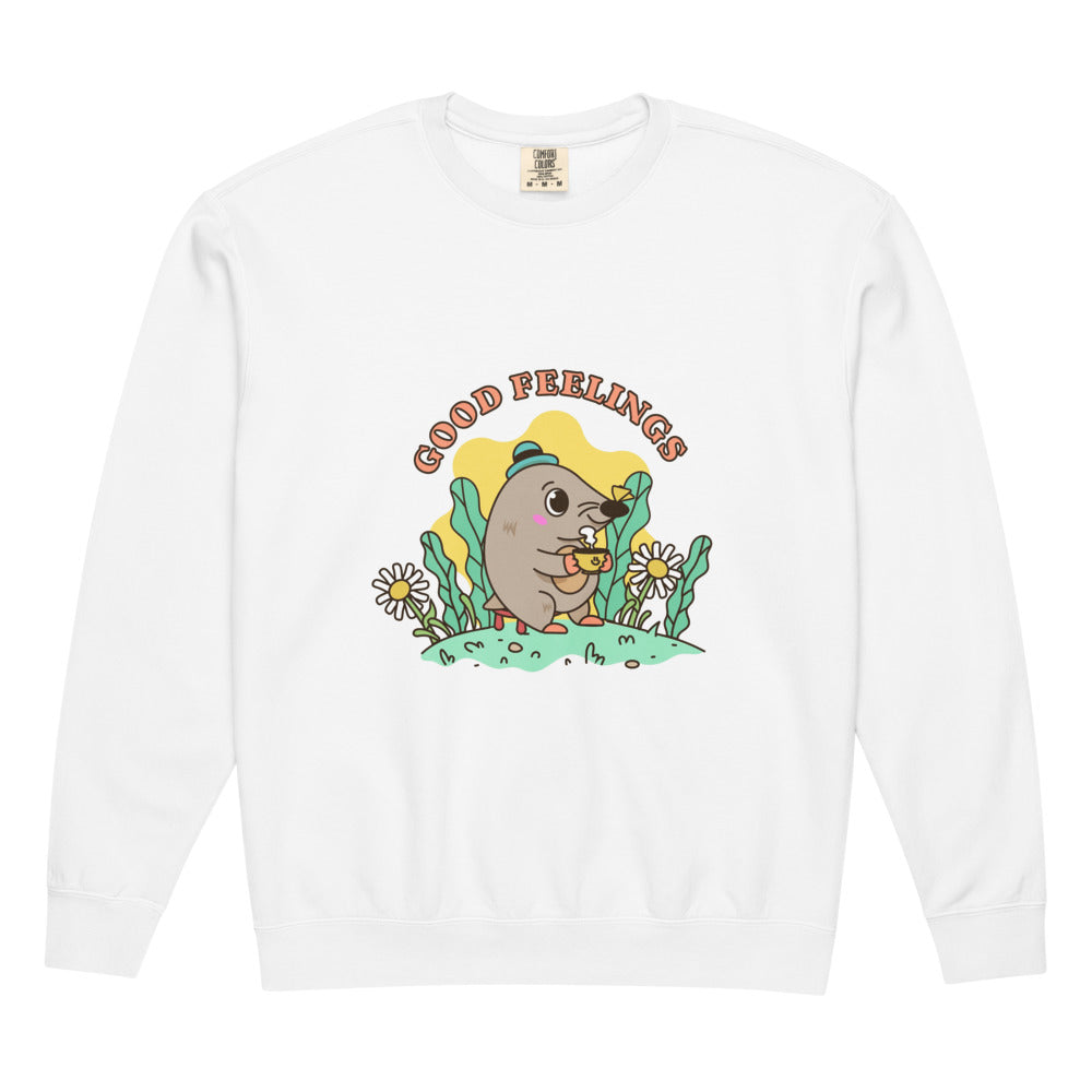 Good feelings | Unisex Garment-Dyed Lightweight Fleece Crewneck Sweatshirt I Comfort Colors 1466