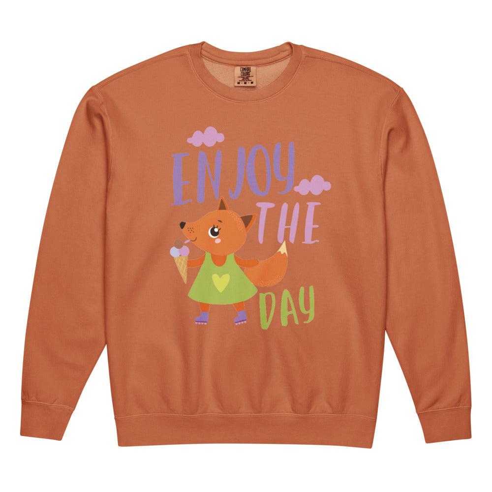Orange fox - Ẹnoy the day | Unisex Garment-Dyed Lightweight Fleece Crewneck Sweatshirt I Comfort Colors 1466