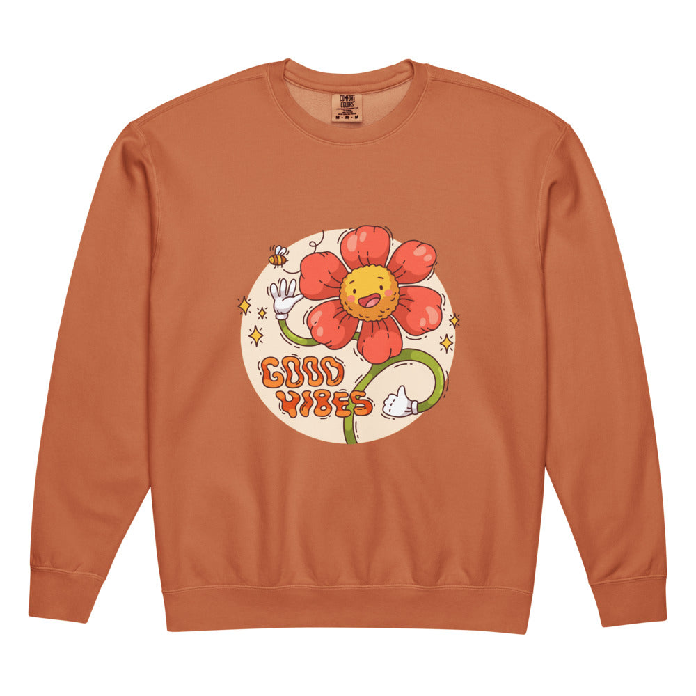 Good vides | Unisex Garment-Dyed Lightweight Fleece Crewneck Sweatshirt I Comfort Colors 1466