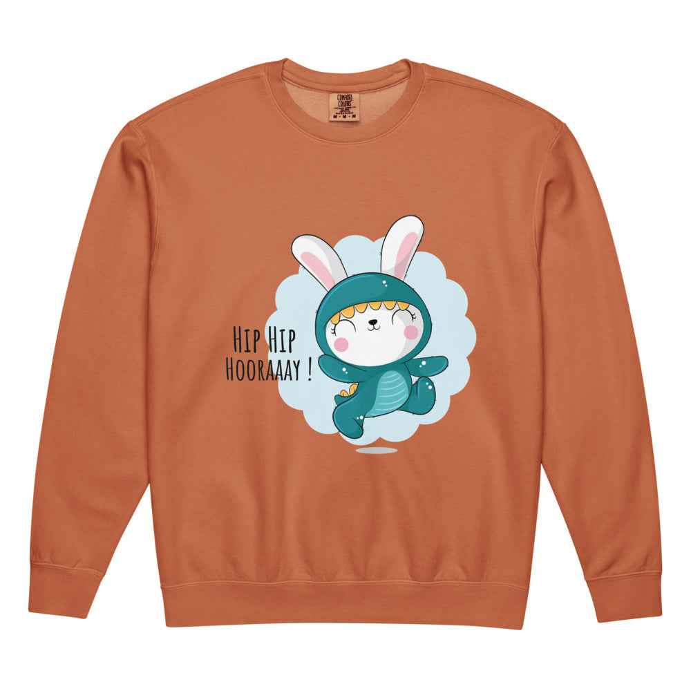 Green rabbit - HIP HIP HOORAAAY | Unisex Garment-Dyed Lightweight Fleece Crewneck Sweatshirt I Comfort Colors 1466