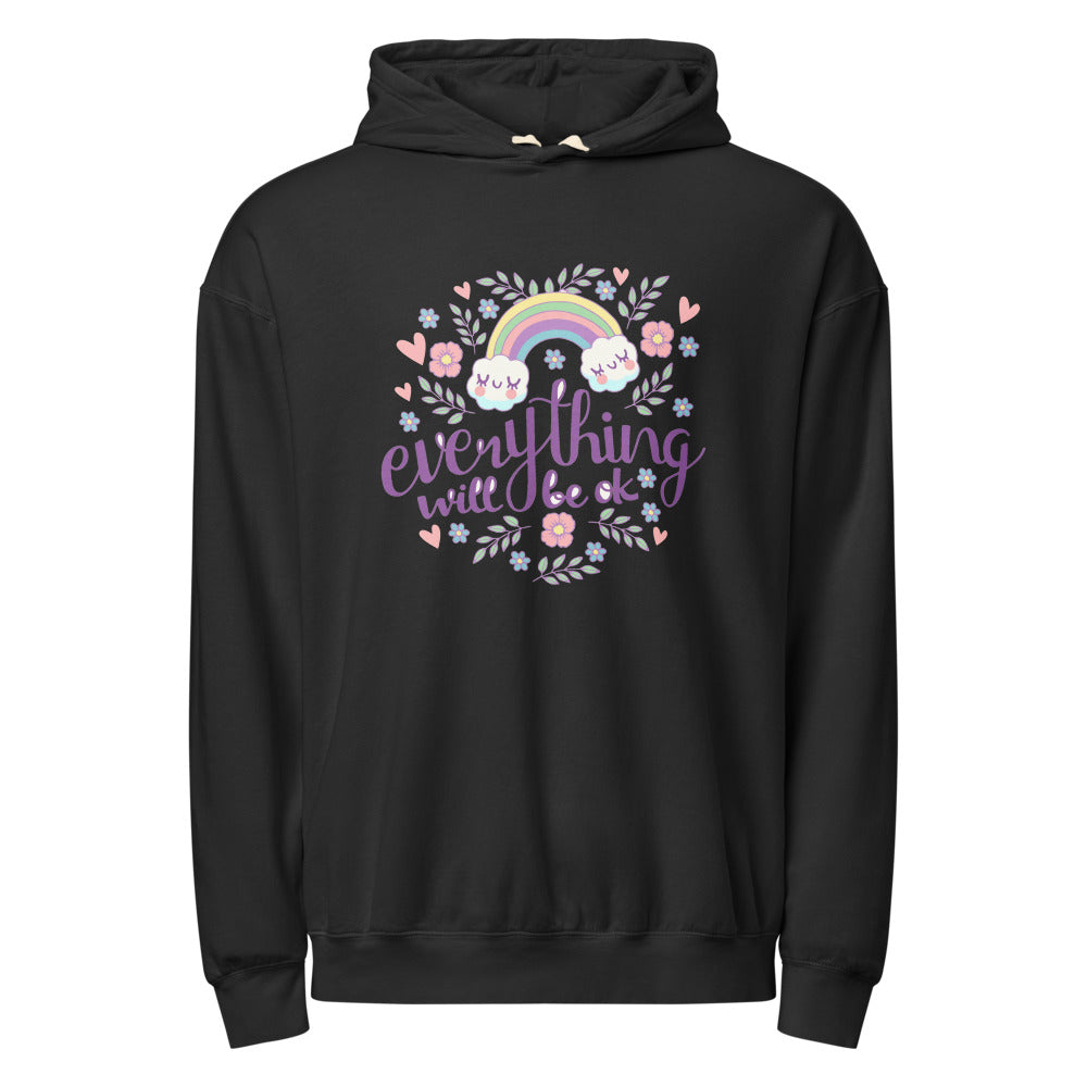 Rainbow - Everything will be ok | Unisex Garment-Dyed Lightweight Fleece Hooded Sweatshirt I Comfort Colors 1467