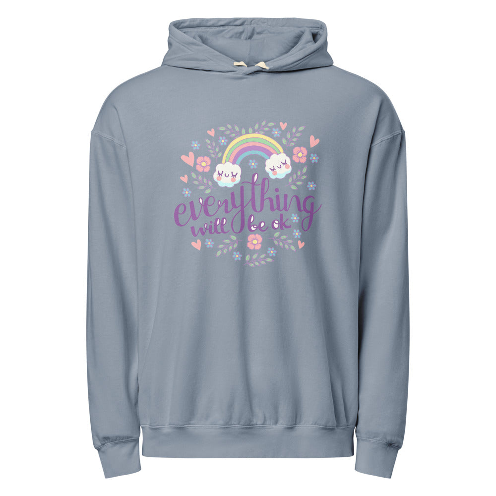 Rainbow - Everything will be ok | Unisex Garment-Dyed Lightweight Fleece Hooded Sweatshirt I Comfort Colors 1467