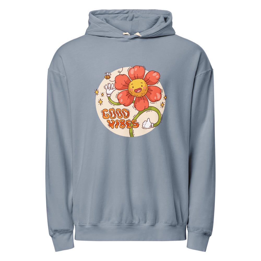 Good vides | Unisex Garment-Dyed Lightweight Fleece Hooded Sweatshirt I Comfort Colors 1467