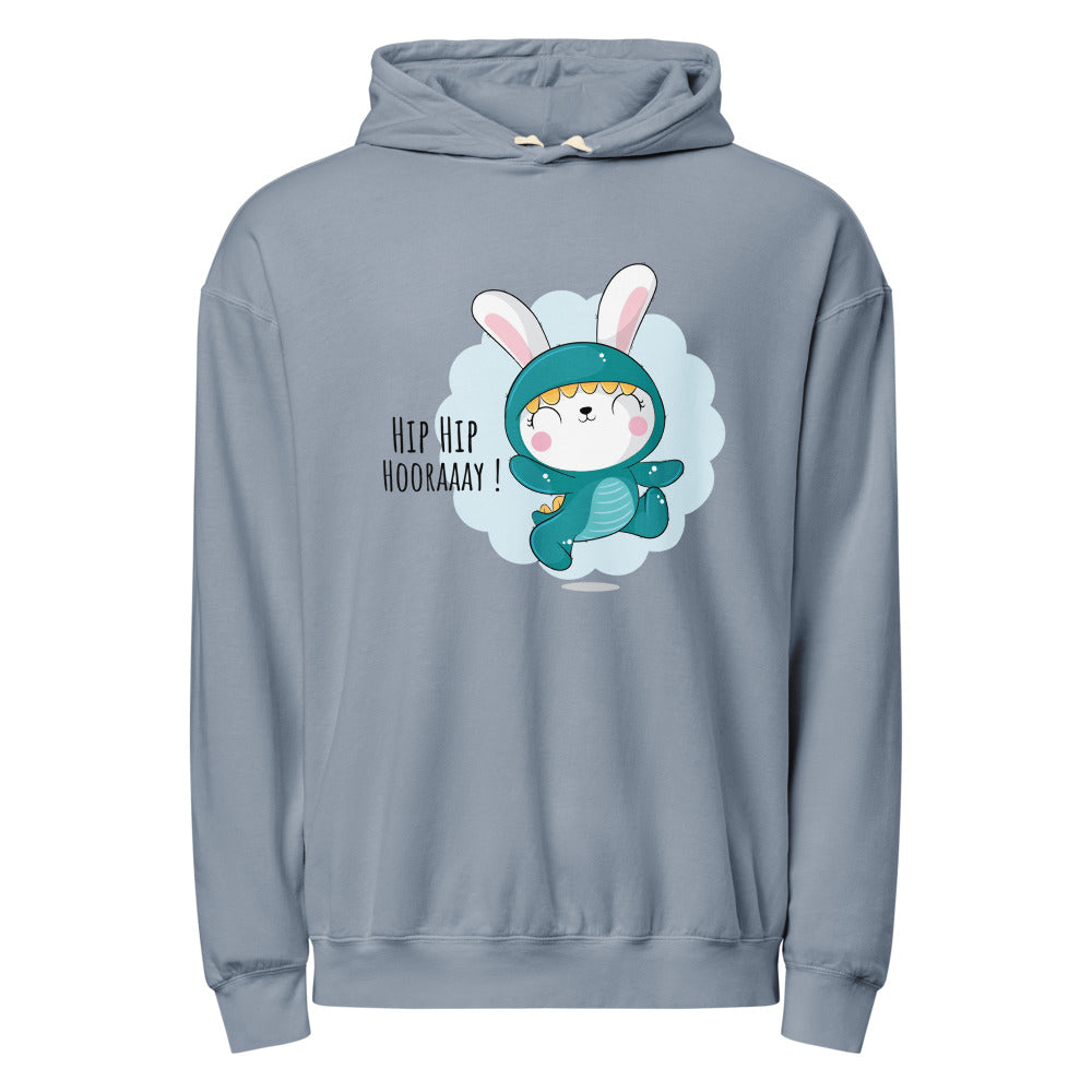 Green rabbit - HIP HIP HOORAAAY | Unisex Garment-Dyed Lightweight Fleece Hooded Sweatshirt I Comfort Colors 1467
