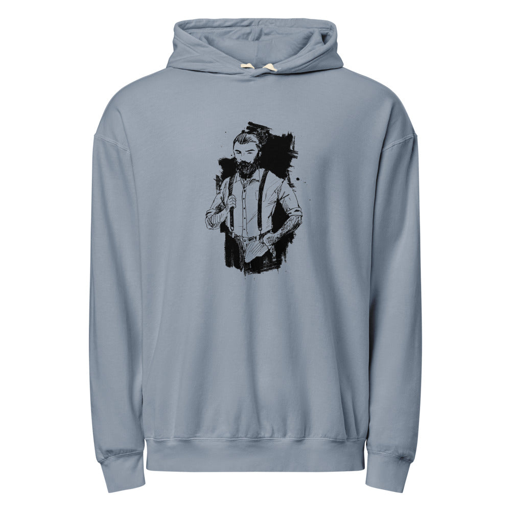 Black & White bearded man suit | Unisex Garment-Dyed Lightweight Fleece Hooded Sweatshirt I Comfort Colors 1467