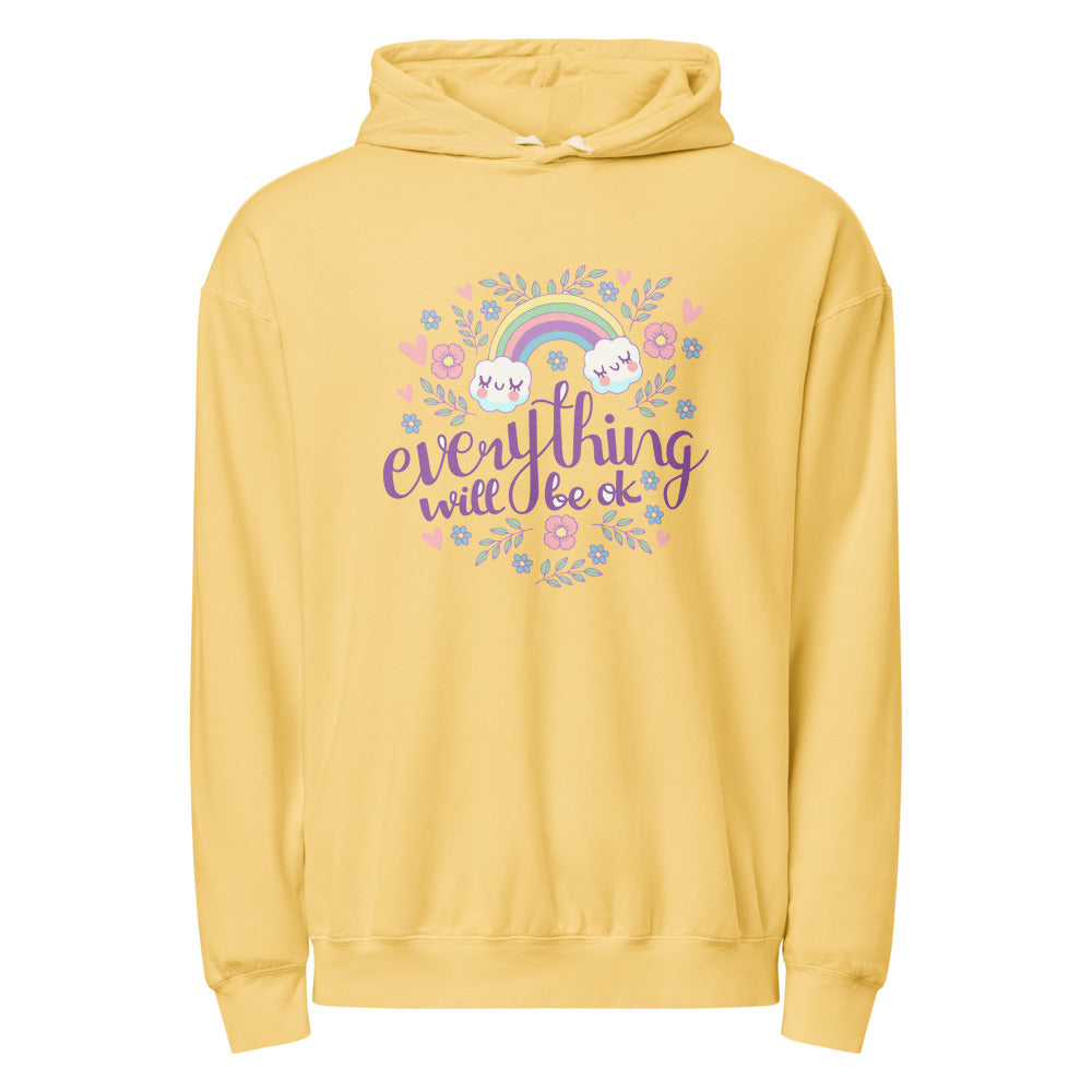 Rainbow - Everything will be ok | Unisex Garment-Dyed Lightweight Fleece Hooded Sweatshirt I Comfort Colors 1467