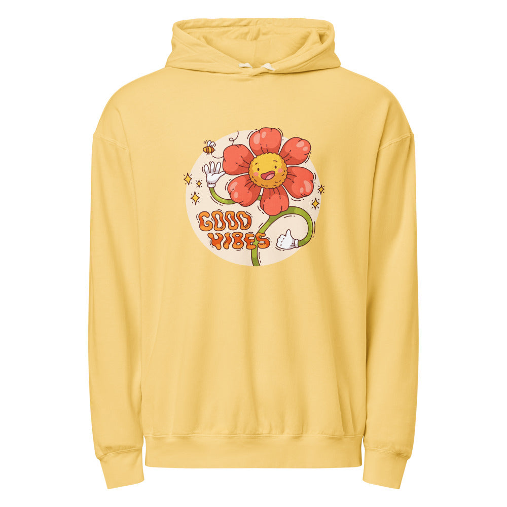 Good vides | Unisex Garment-Dyed Lightweight Fleece Hooded Sweatshirt I Comfort Colors 1467