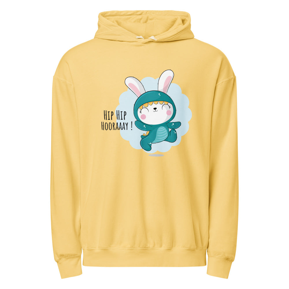 Green rabbit - HIP HIP HOORAAAY | Unisex Garment-Dyed Lightweight Fleece Hooded Sweatshirt I Comfort Colors 1467