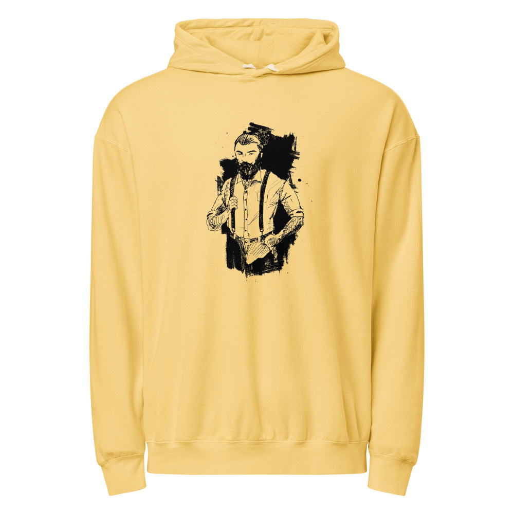 Black & White bearded man suit | Unisex Garment-Dyed Lightweight Fleece Hooded Sweatshirt I Comfort Colors 1467