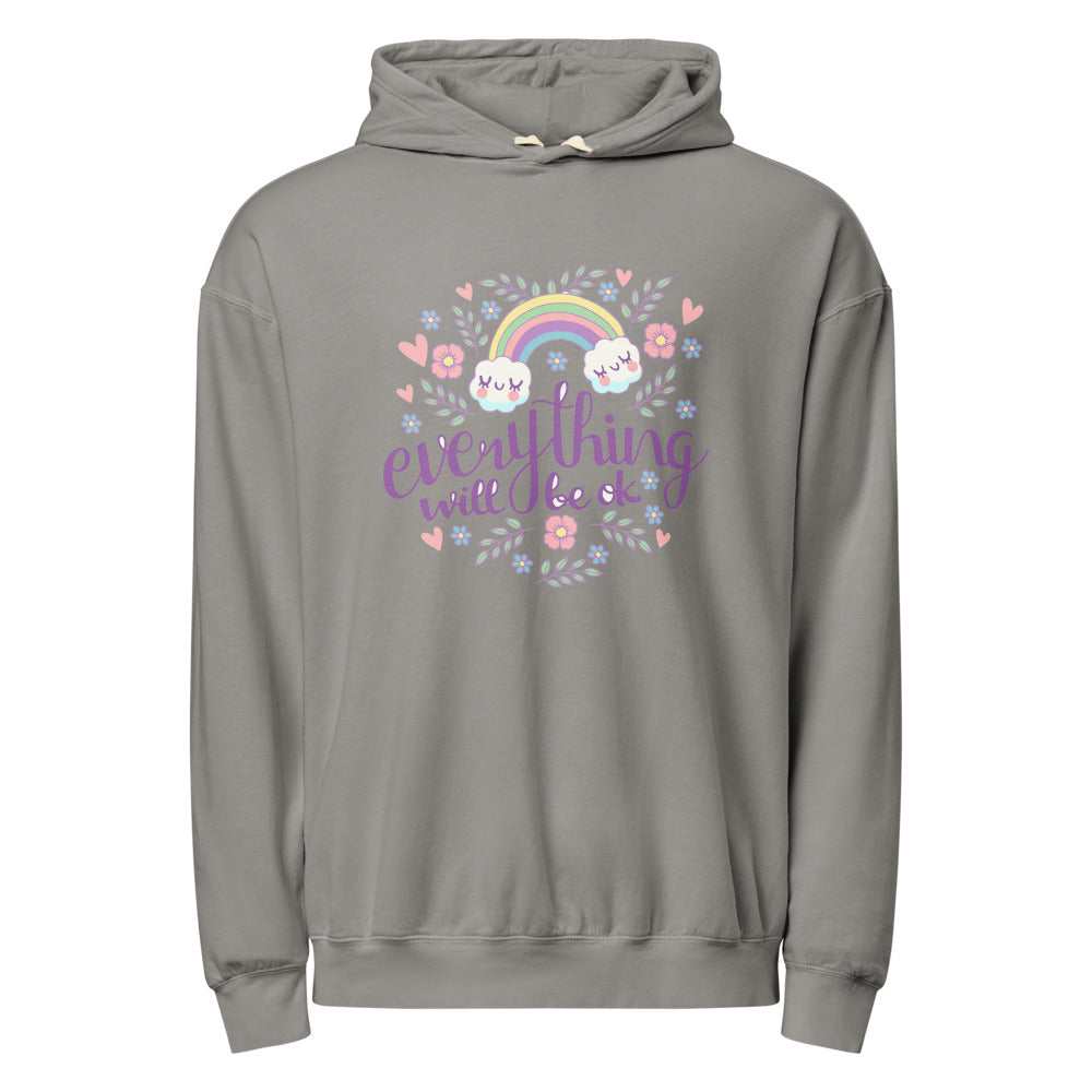 Rainbow - Everything will be ok | Unisex Garment-Dyed Lightweight Fleece Hooded Sweatshirt I Comfort Colors 1467