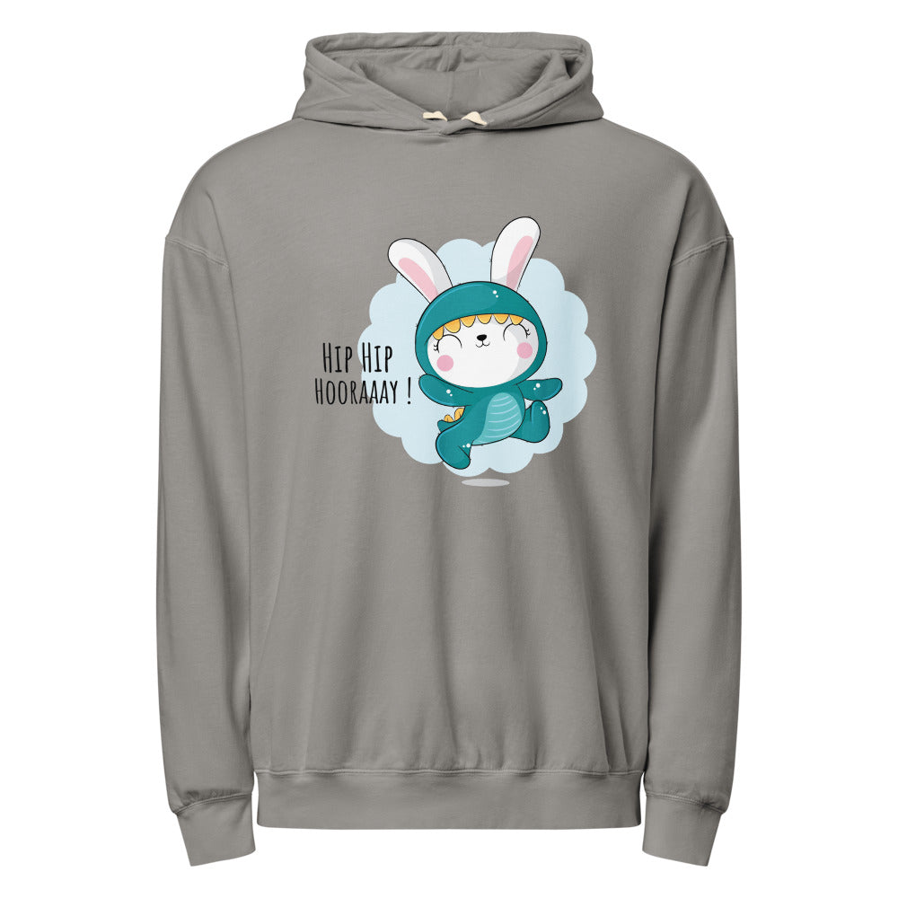 Green rabbit - HIP HIP HOORAAAY | Unisex Garment-Dyed Lightweight Fleece Hooded Sweatshirt I Comfort Colors 1467