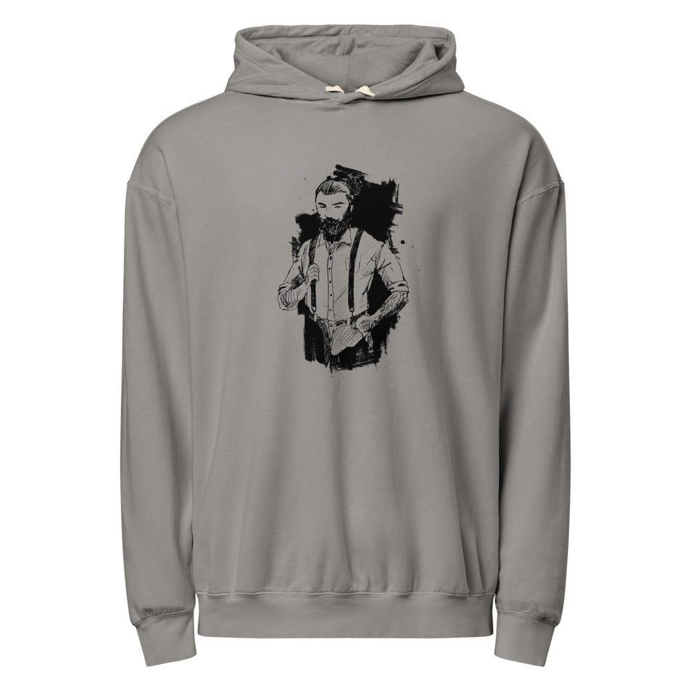 Black & White bearded man suit | Unisex Garment-Dyed Lightweight Fleece Hooded Sweatshirt I Comfort Colors 1467