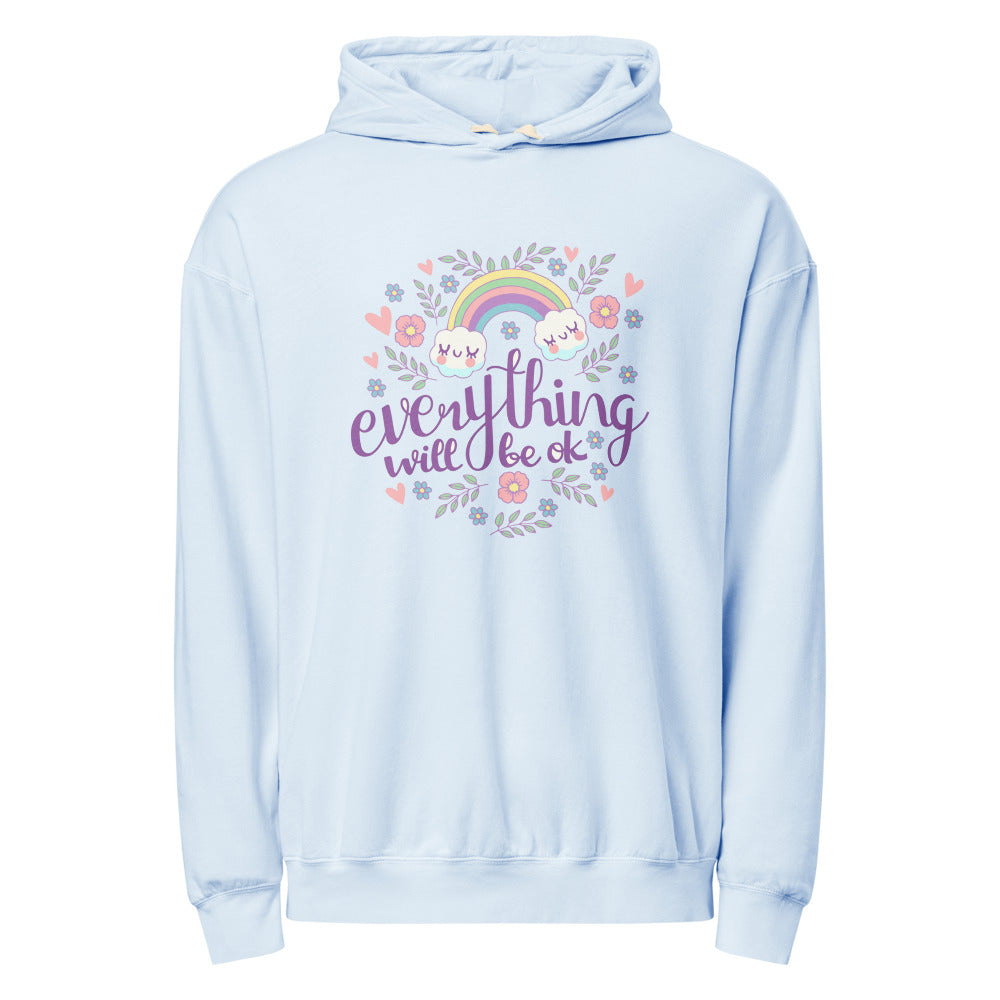 Rainbow - Everything will be ok | Unisex Garment-Dyed Lightweight Fleece Hooded Sweatshirt I Comfort Colors 1467