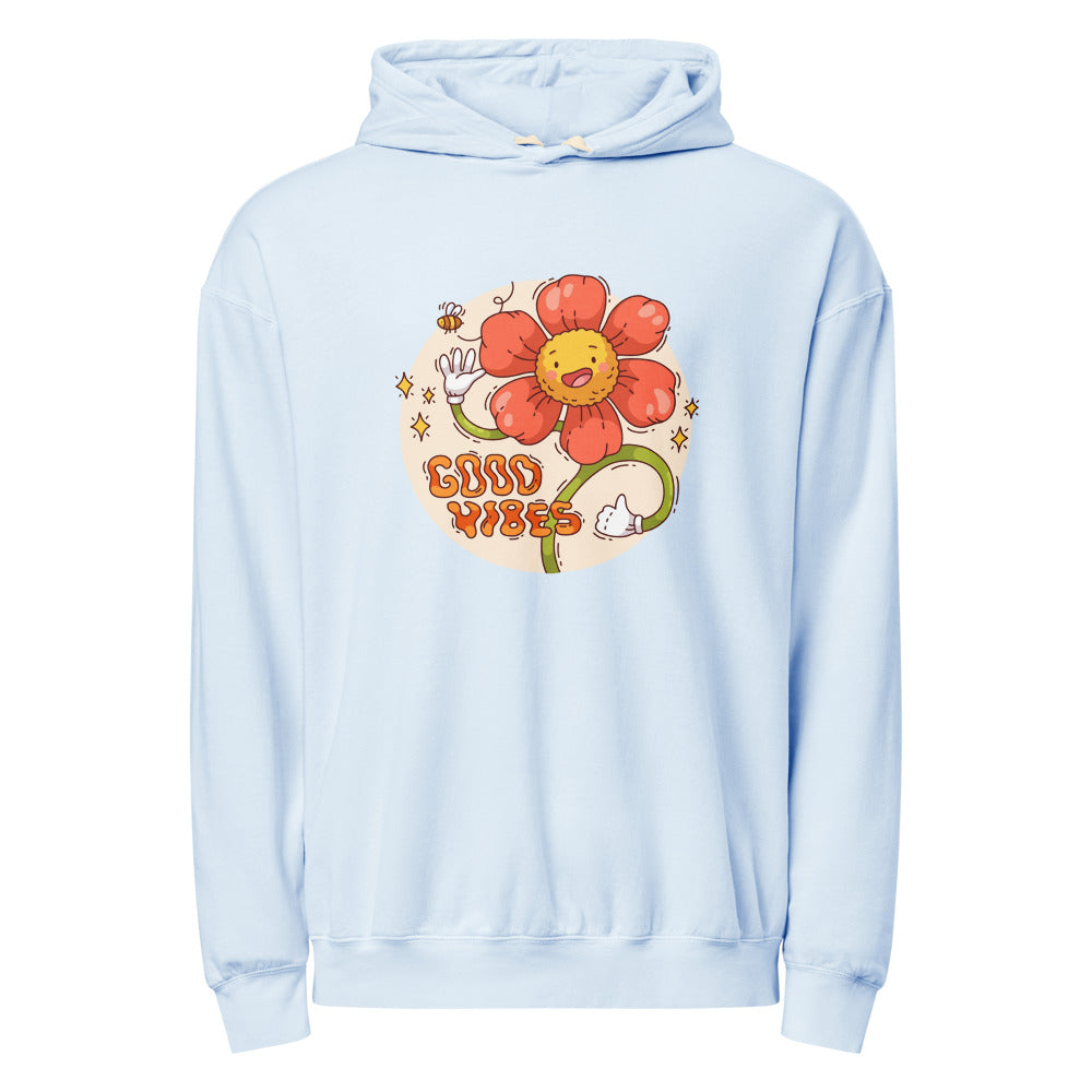 Good vides | Unisex Garment-Dyed Lightweight Fleece Hooded Sweatshirt I Comfort Colors 1467