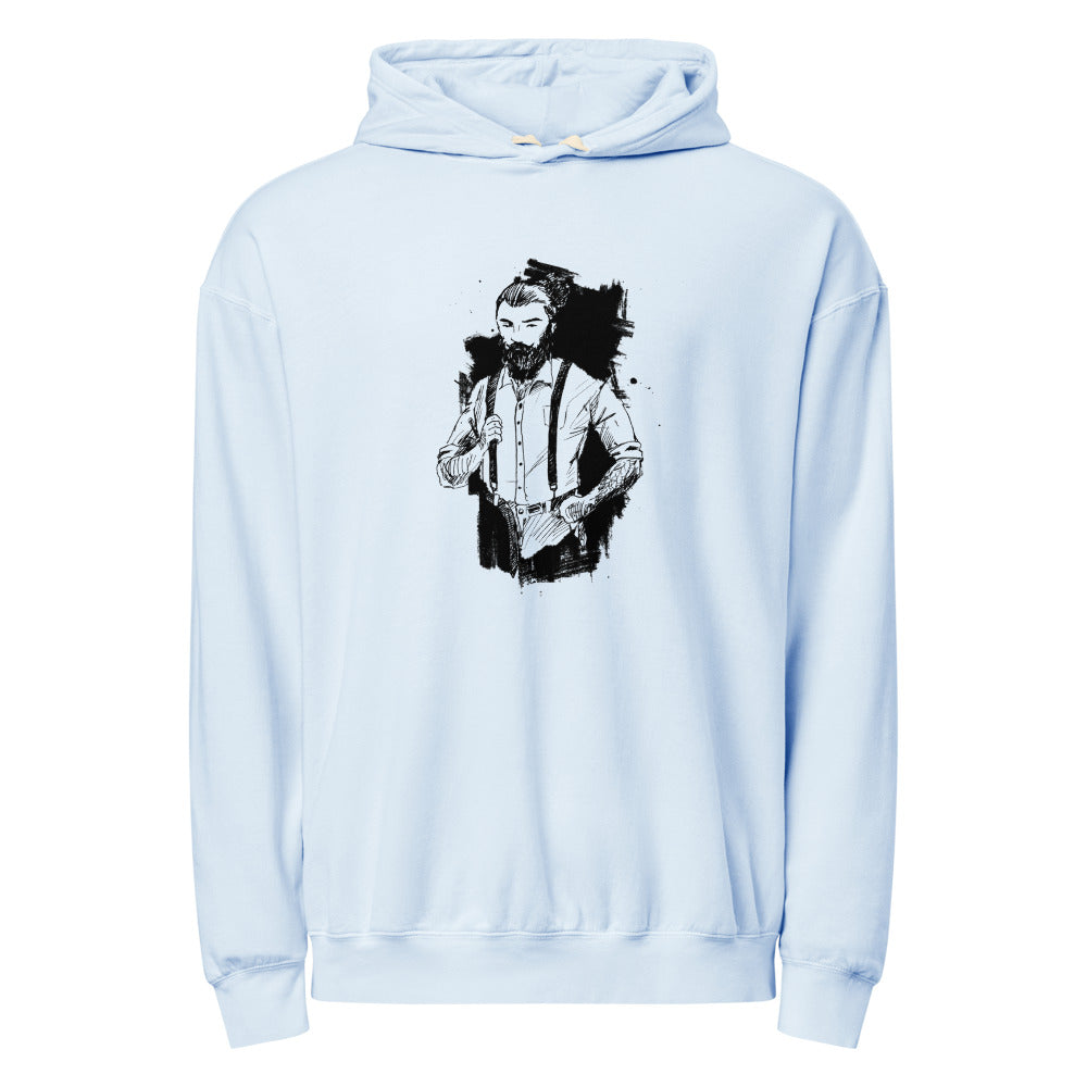 Black & White bearded man suit | Unisex Garment-Dyed Lightweight Fleece Hooded Sweatshirt I Comfort Colors 1467