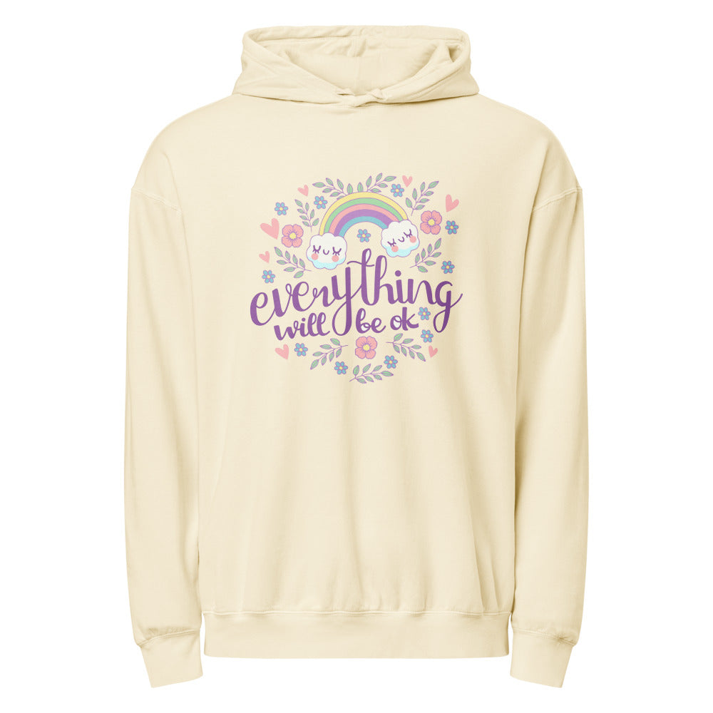Rainbow - Everything will be ok | Unisex Garment-Dyed Lightweight Fleece Hooded Sweatshirt I Comfort Colors 1467